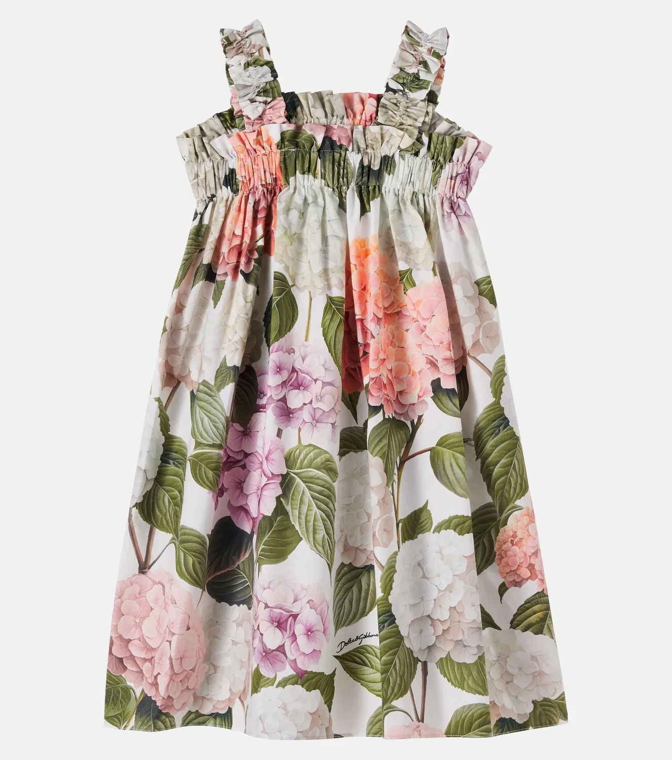 Платье хлопковое с цветочным принтом, Dolce&Gabbana Kids, белый — фото 3