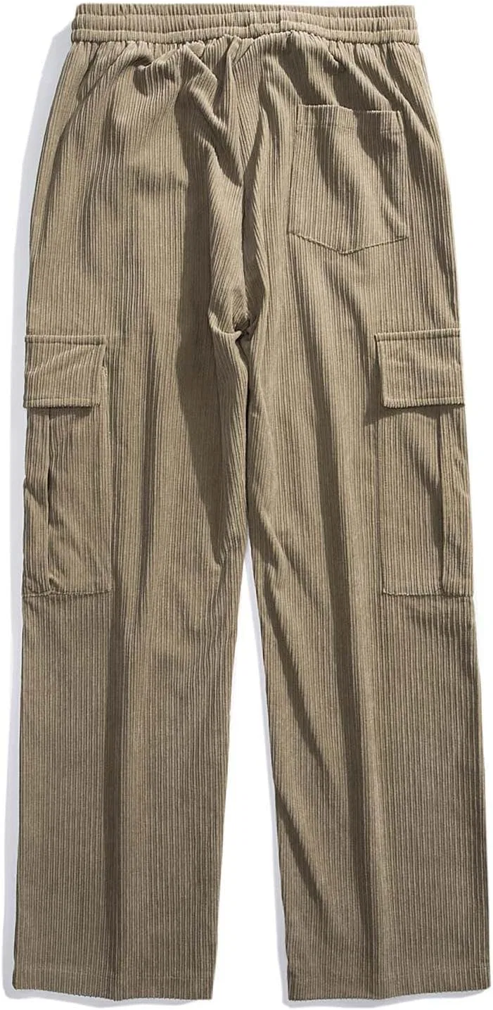 Мужские хлопковые спортивные штаны с карманами, Corduroy Cargo, хаки — фото 3