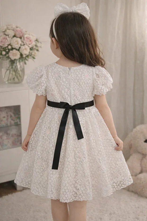 Детское платье для девочек с принтом Kuromi Hn Sport, White/Pink — фото 4