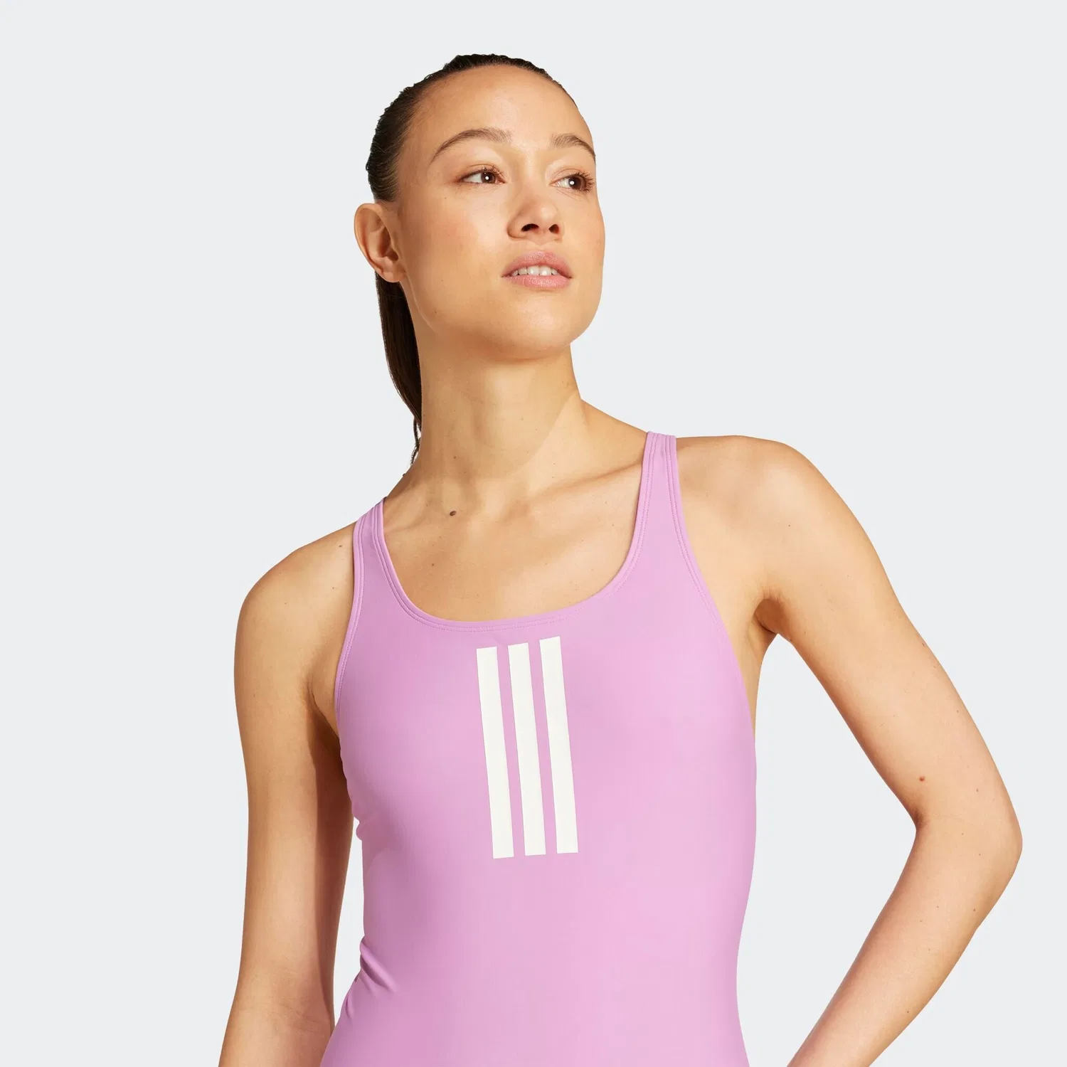 Женский спортивный купальник с тремя полосками Adidas Performance, Preloved Purple/White — фото 4