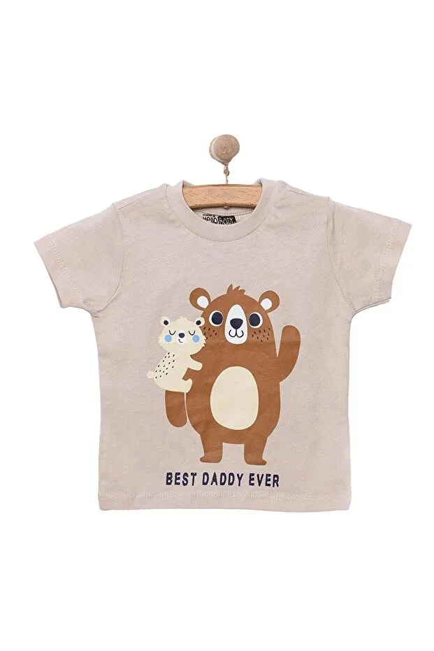 Детская футболка для мальчиков с принтом Hellobaby basic men's teddy bear printed tshirt baby boy Ebebek Hello Baby, Taupe