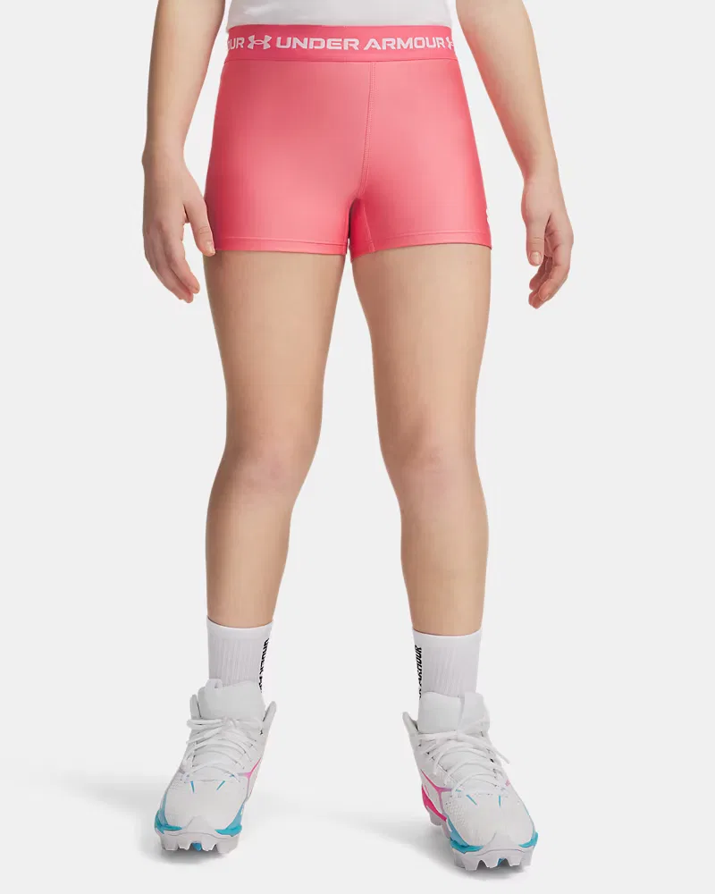 Детские спортивные шорты 7,6 см (внутренний шов) быстросохнущие HeatGear Shorty UnderArmour, Bittersweet Pink/White