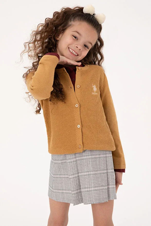 Детский кардиган для девочек с длинным рукавом U.S. Polo Assn., Camel