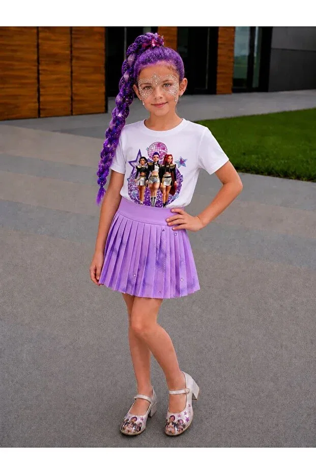 Детская футболка для девочек с принтом Kpop Printed Girls T-Shirt Mira Zoey Rumi Demon Slayers Huntrix Bemora Kids, Multicolor — фото 4