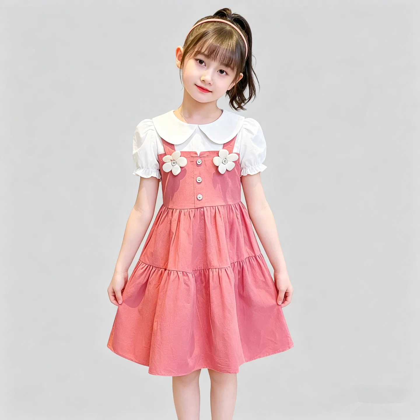 Детское платье-миди для девочек с принтом Peter Pan Collar YALU — фото 4