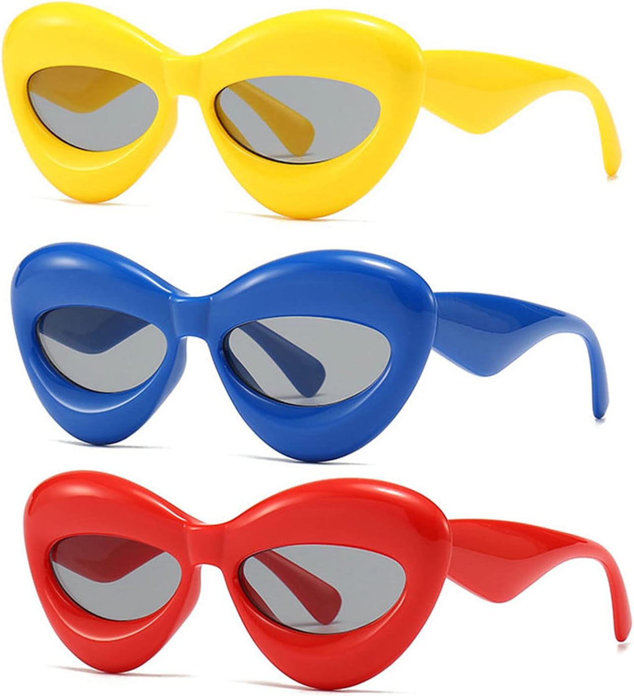 

Солнцезащитные очки COTIA в стиле ретро «Кошачий глаз», яркие цвета, модные для женщин, в стиле панк и хип-хоп, с овальными линзами, защита от УФ-излучения UV400, уникальные солнцезащитные очки для мужчин, 3pcs Yellow+blue+red