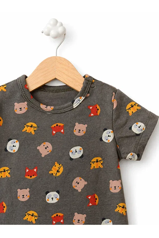 Детский комбинезон с коротким рукавом с принтом For My Baby, Anthracite - Animal Motifs — фото 4