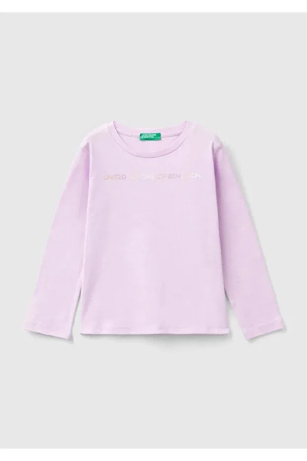 Детский хлопковое лонгслив для девочек United Colors Of Benetton, Lilac
