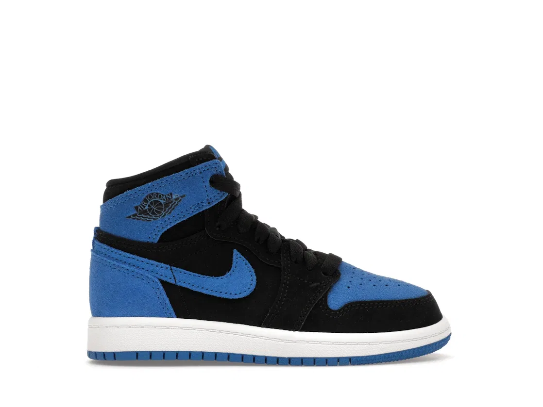 Детские кроссовки высокие с замшей Jordan 1 Retro High OG Royal Reimagined Jordan, Black/Royal Blue/White