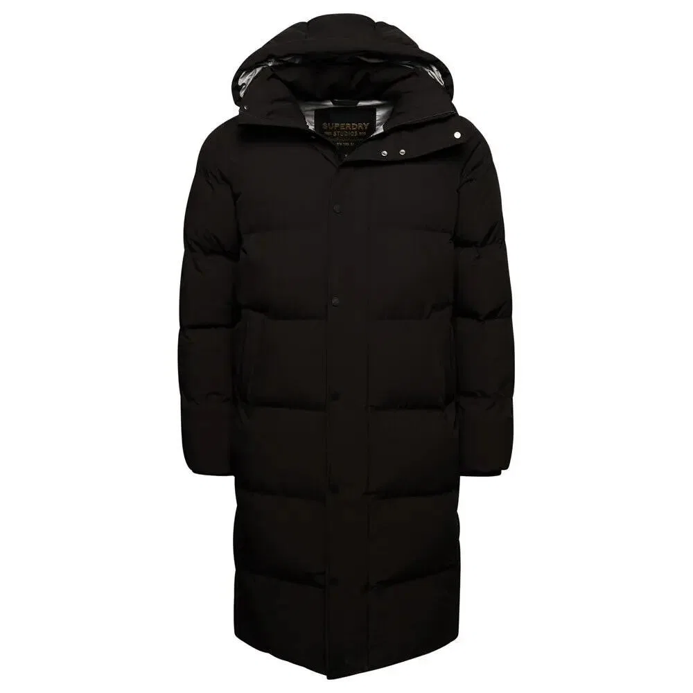 Женская длинная стеганая куртка с капюшоном Superdry, Schwarz