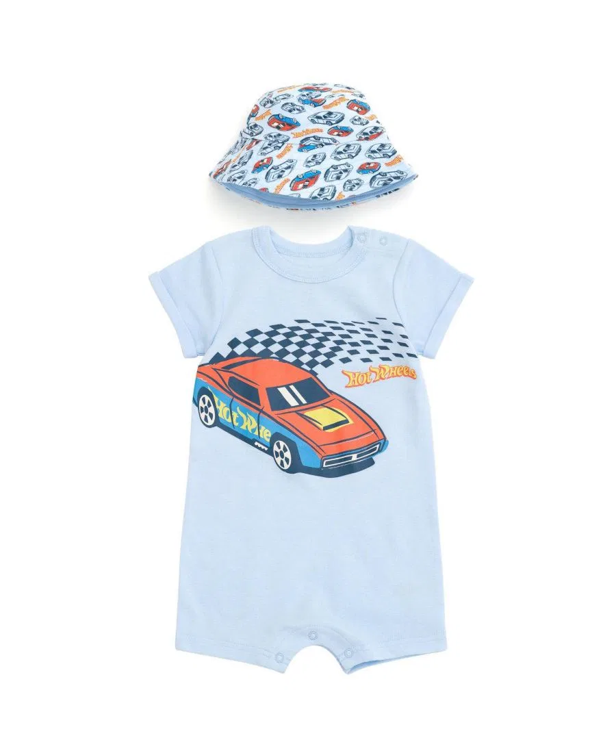 Комплект из боди-комбинезона с коротким рукавом и панамки Hot Wheels, Light Blue