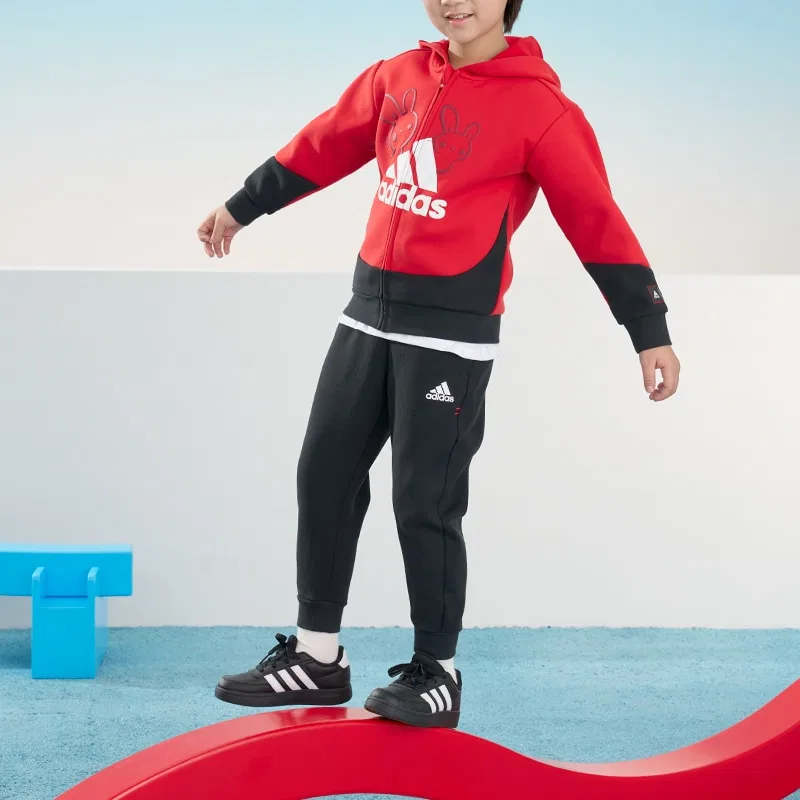 Детский комплект спортивной одежды с капюшоном Adidas, Red+Black — фото 3