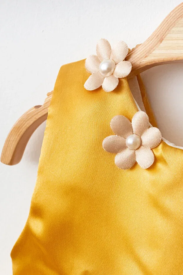 Детское платье для девочек из тюля с принтом Mevlüt Dress Harry&Millie, Hardal — фото 2