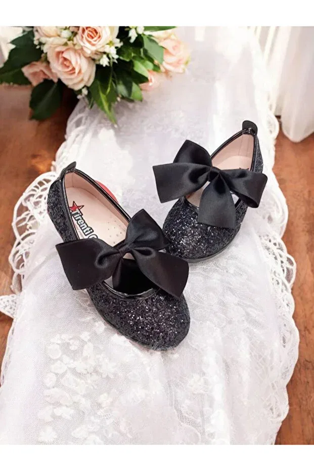 Детские балетки для девочек с ортопедической стелькой Pediashoes, Black Glitter
