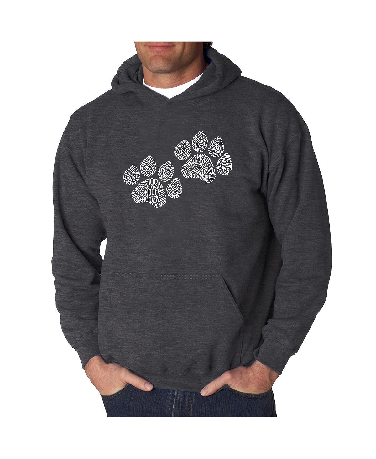 

Мужская толстовка с капюшоном word art - woof paw prints LA Pop Art, темно-серый