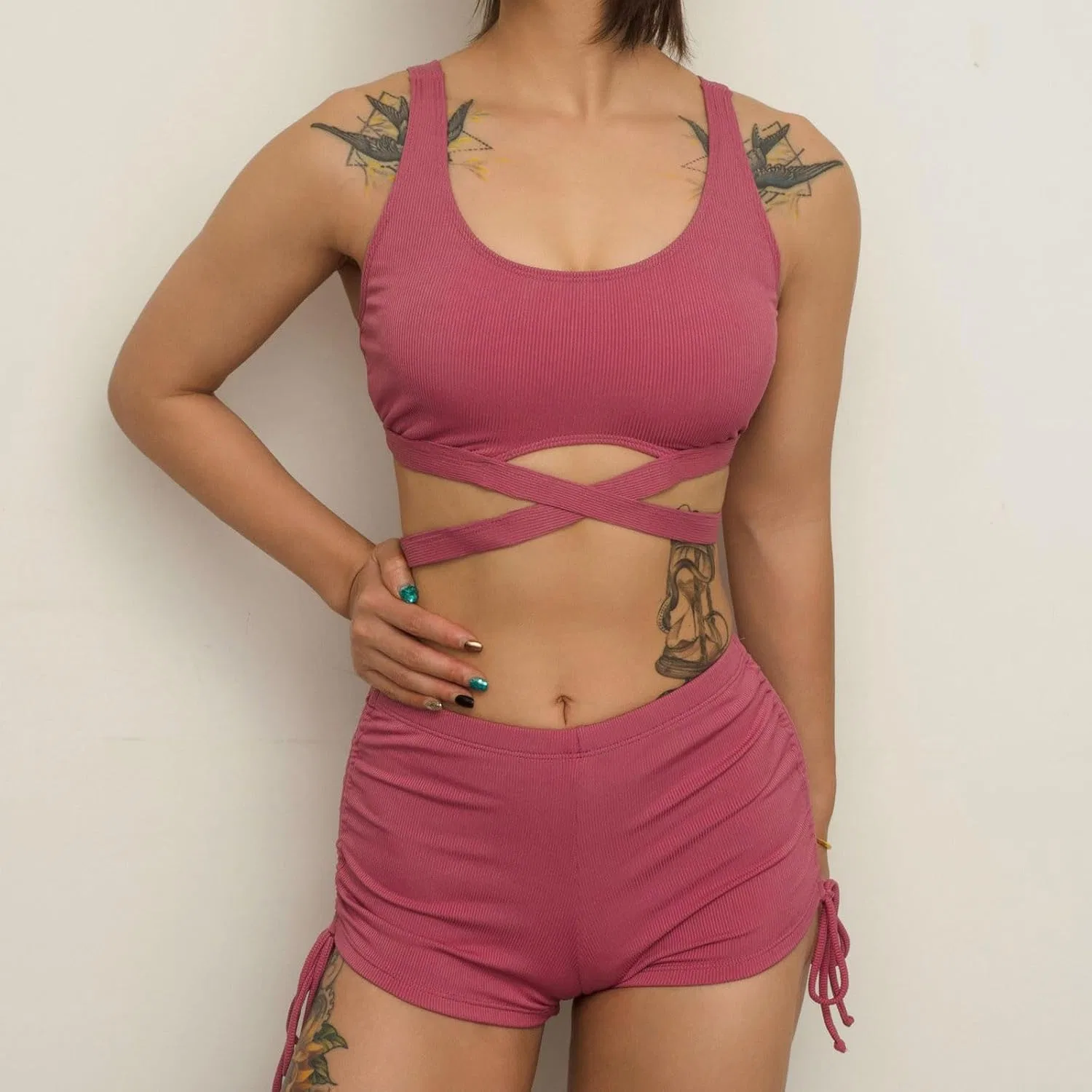 Женский бикини-сет с высокой талией Push Up, Hot Pink — фото 3