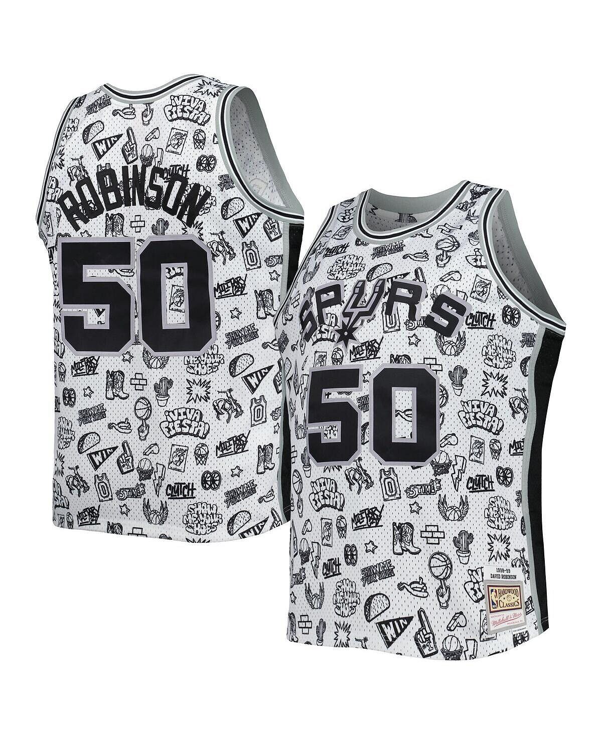 

Мужская футболка david robinson white san antonio spurs 1998-99 hardwood classics doodle swingman player джерси Mitchell & Ness, белый