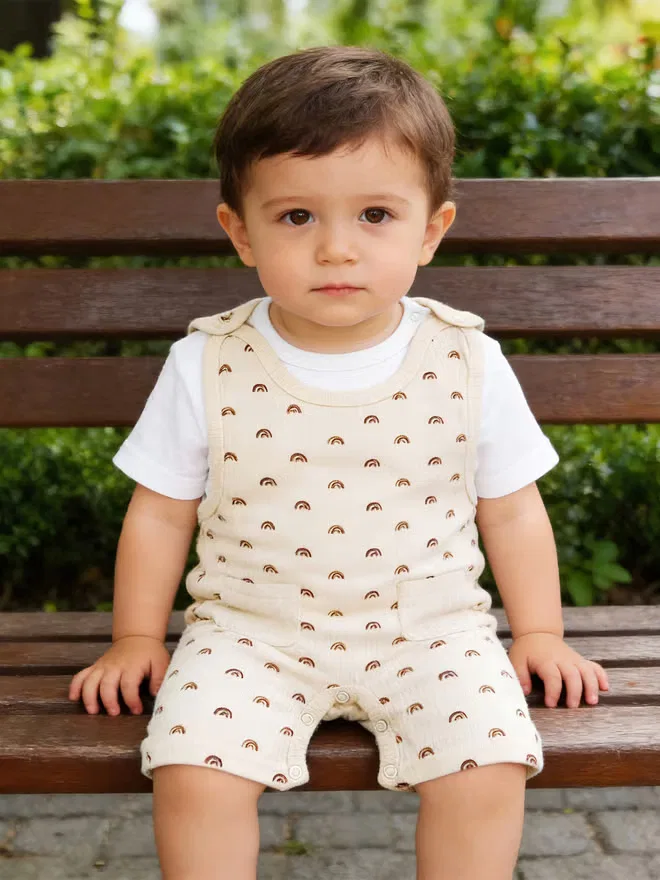 Боди-комбинезон из рубчатого хлопка с футболкой с короткими рукавами Babies Basic, кремовый — фото 3