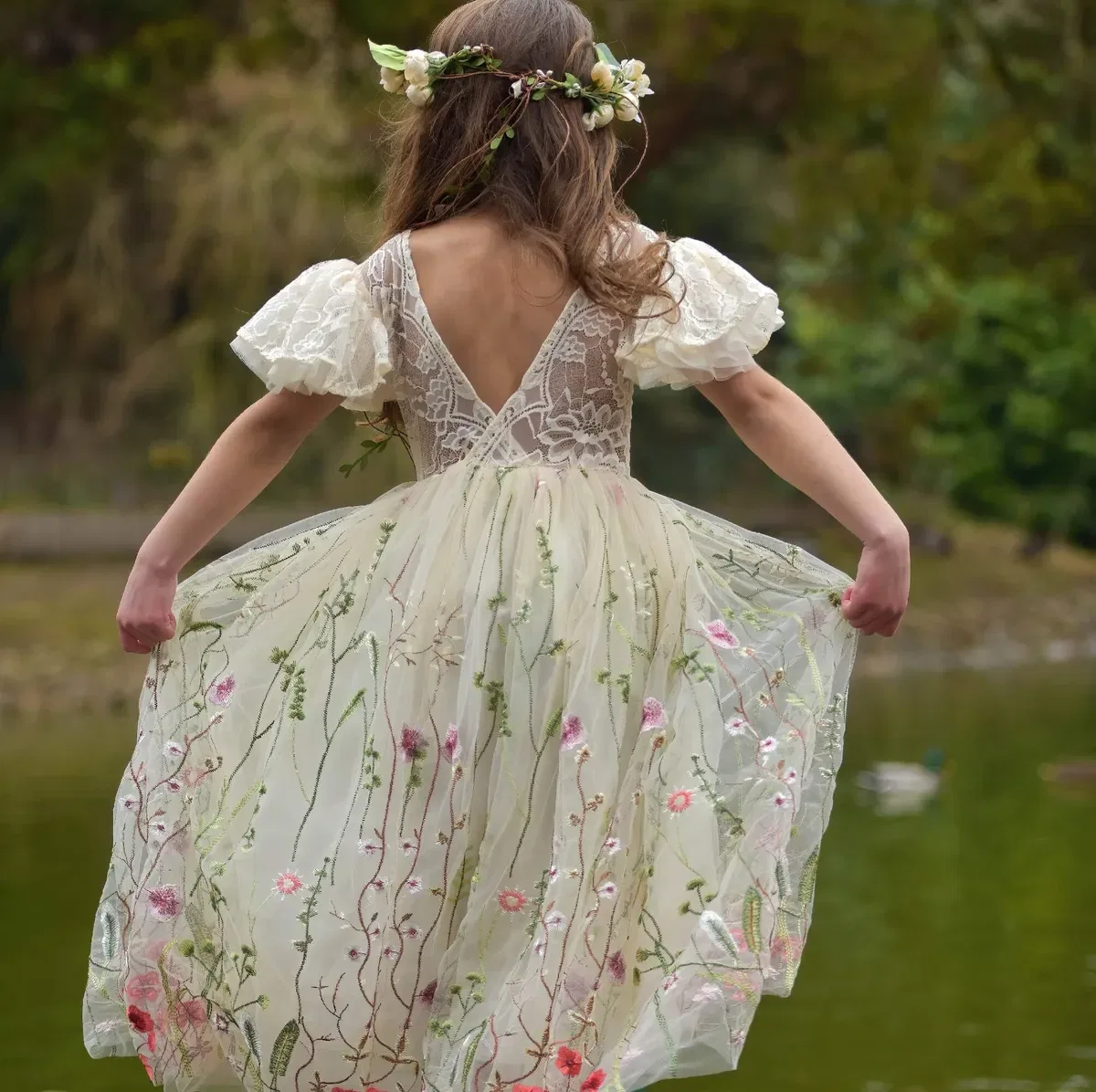 Платье с принтом Whispering Poppy Uk Flower Girl Boutique, Cream — фото 4
