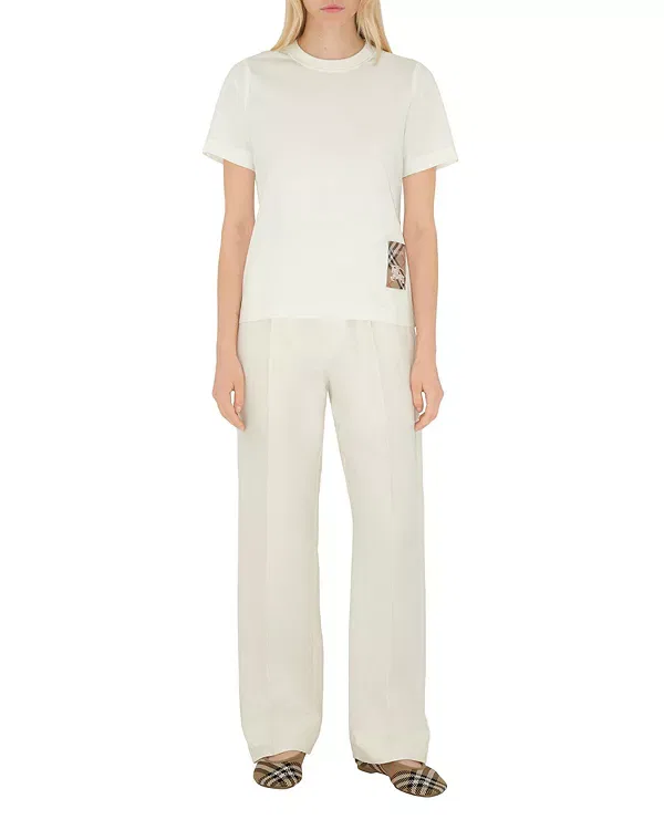 Женская футболка с принтом Check Label Cotton T-Shirt Burberry, Chalk White