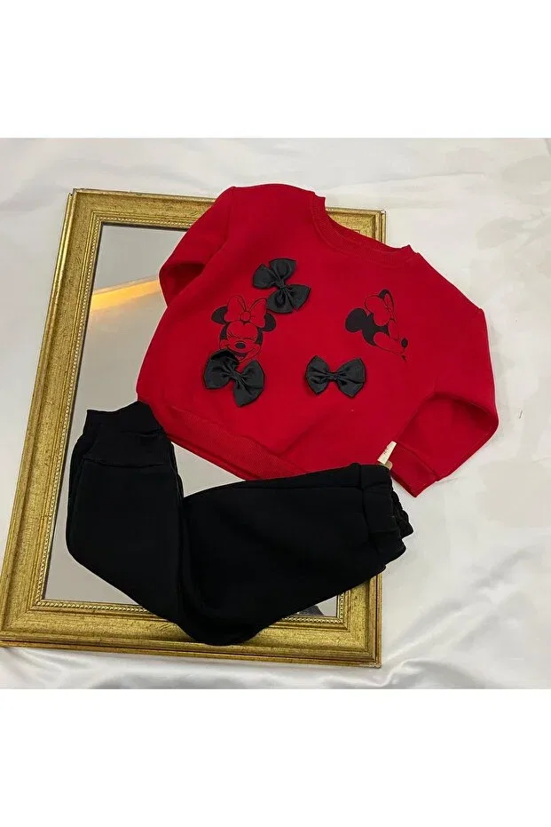 Детский комплект для девочек с принтом Mickey Mouse Red-Black 2-Piece Set Vovido Kids, Red