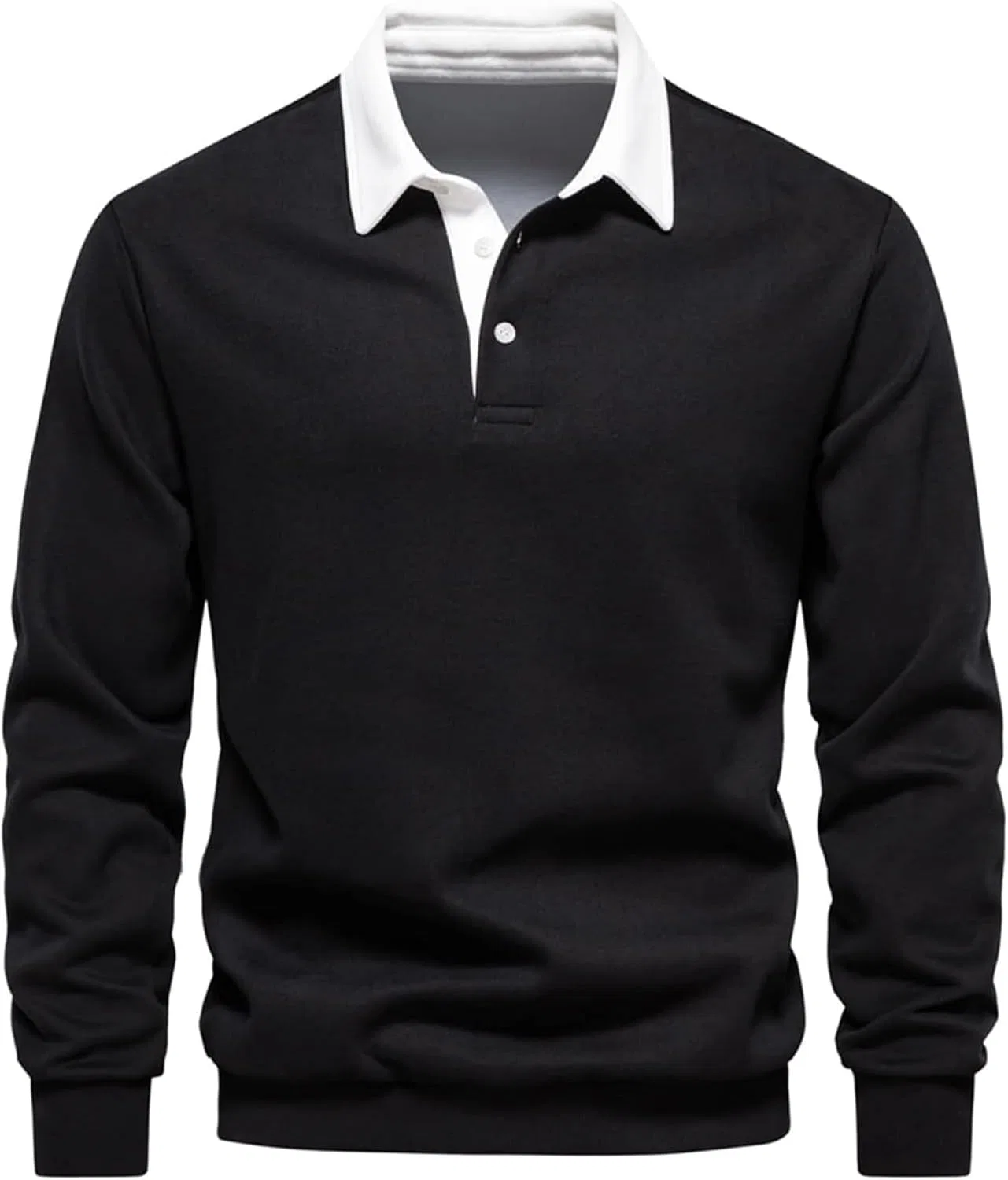 Мужская рубашка-поло с длинным рукавом, Ribbed Cuff, #A1 Black