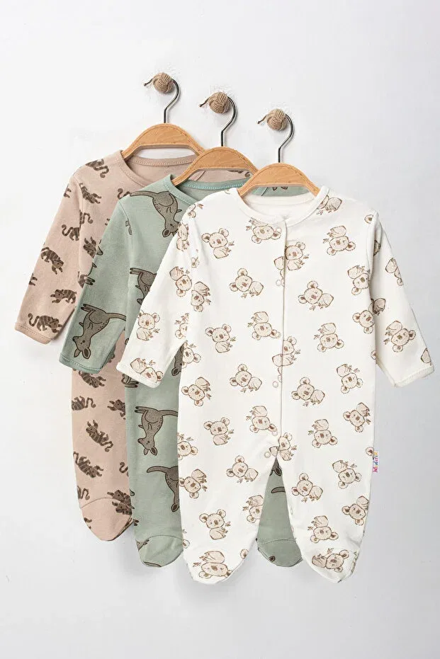 Детский комплект боди-комбинезонов с принтом Mıdırık, Water Green Light Brown White
