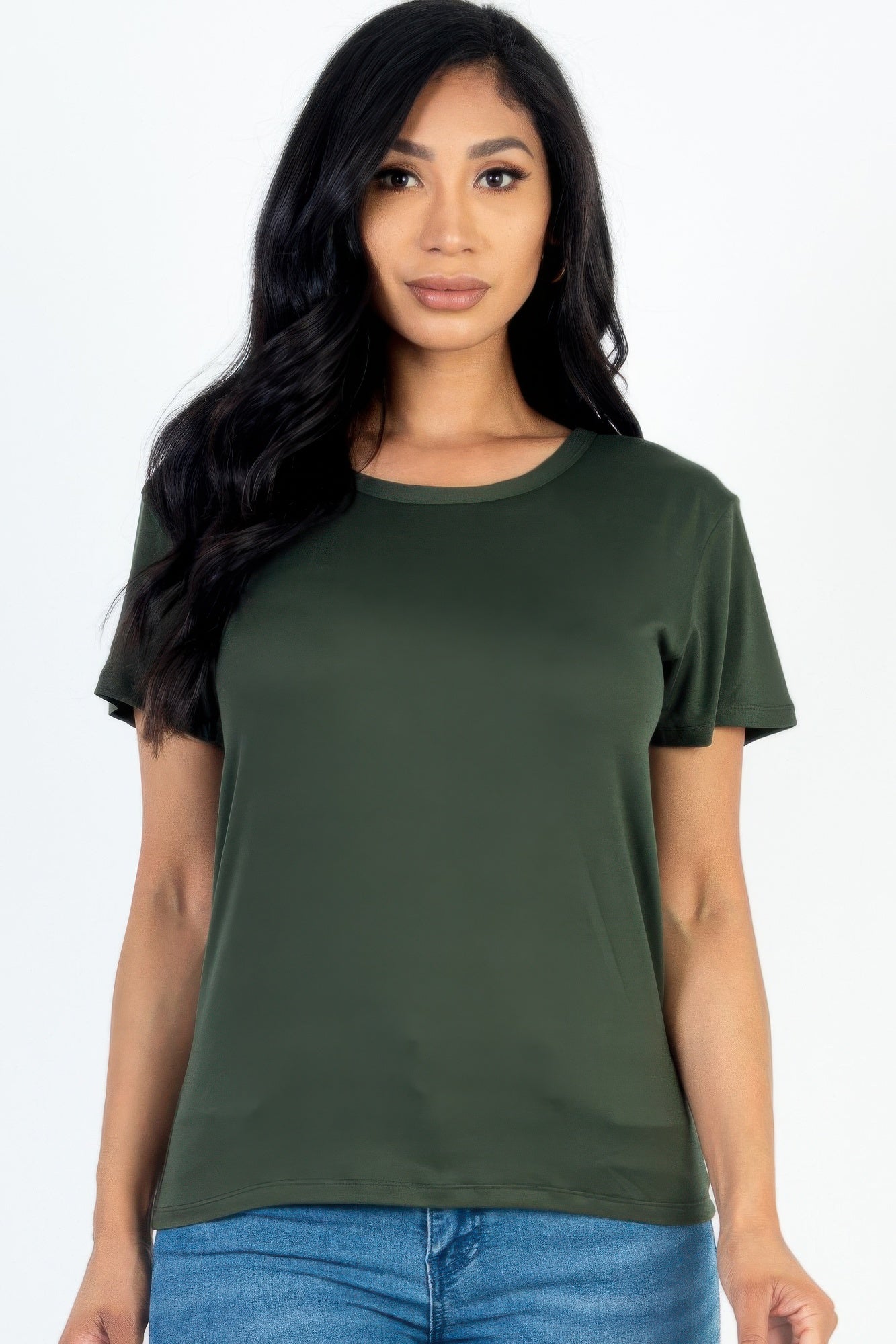 

FASHNZFAB Женская базовая футболка с коротким рукавом, оливковый