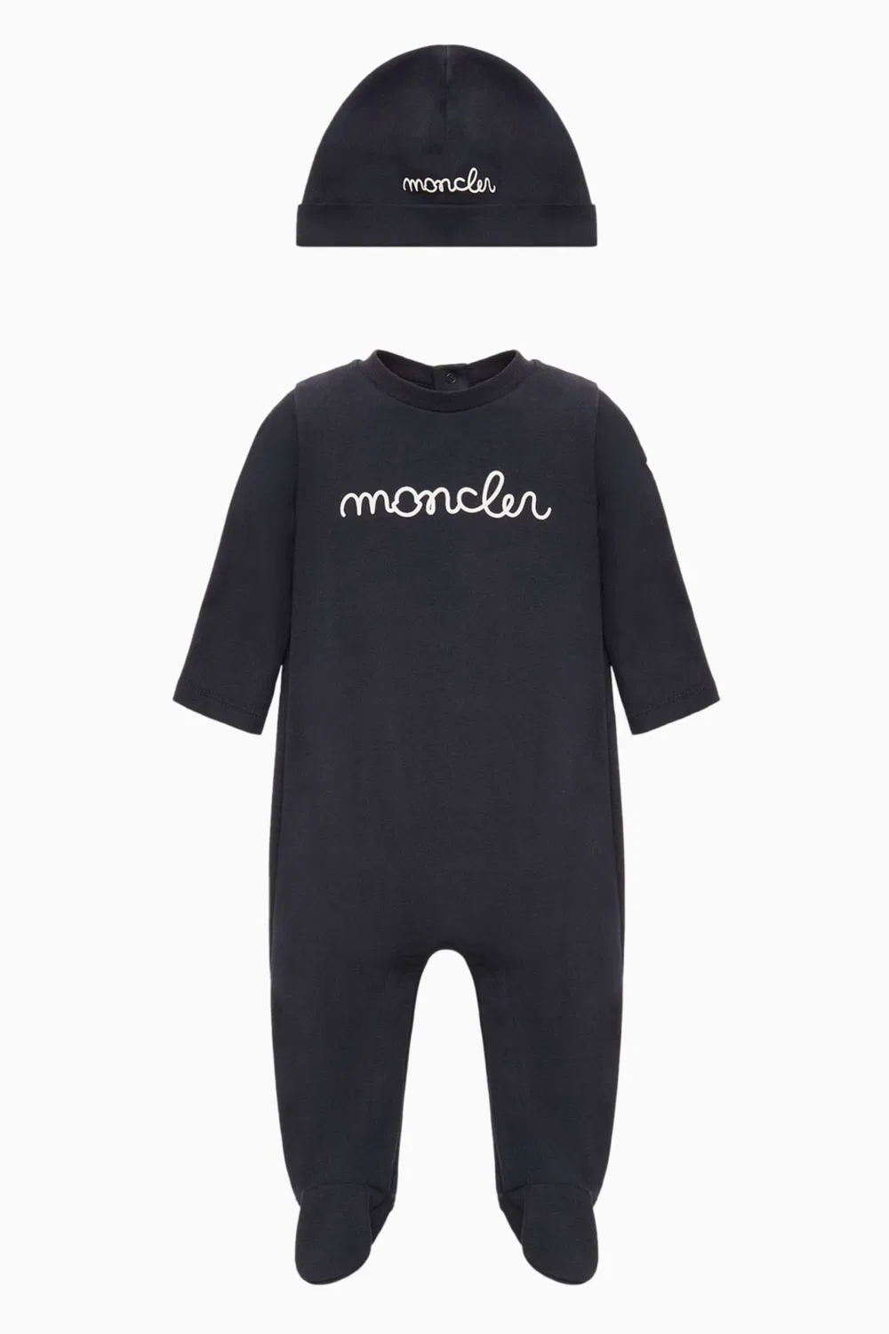 Комплект детский из хлопка с нагрудником и шапочкой Moncler Enfant, синий