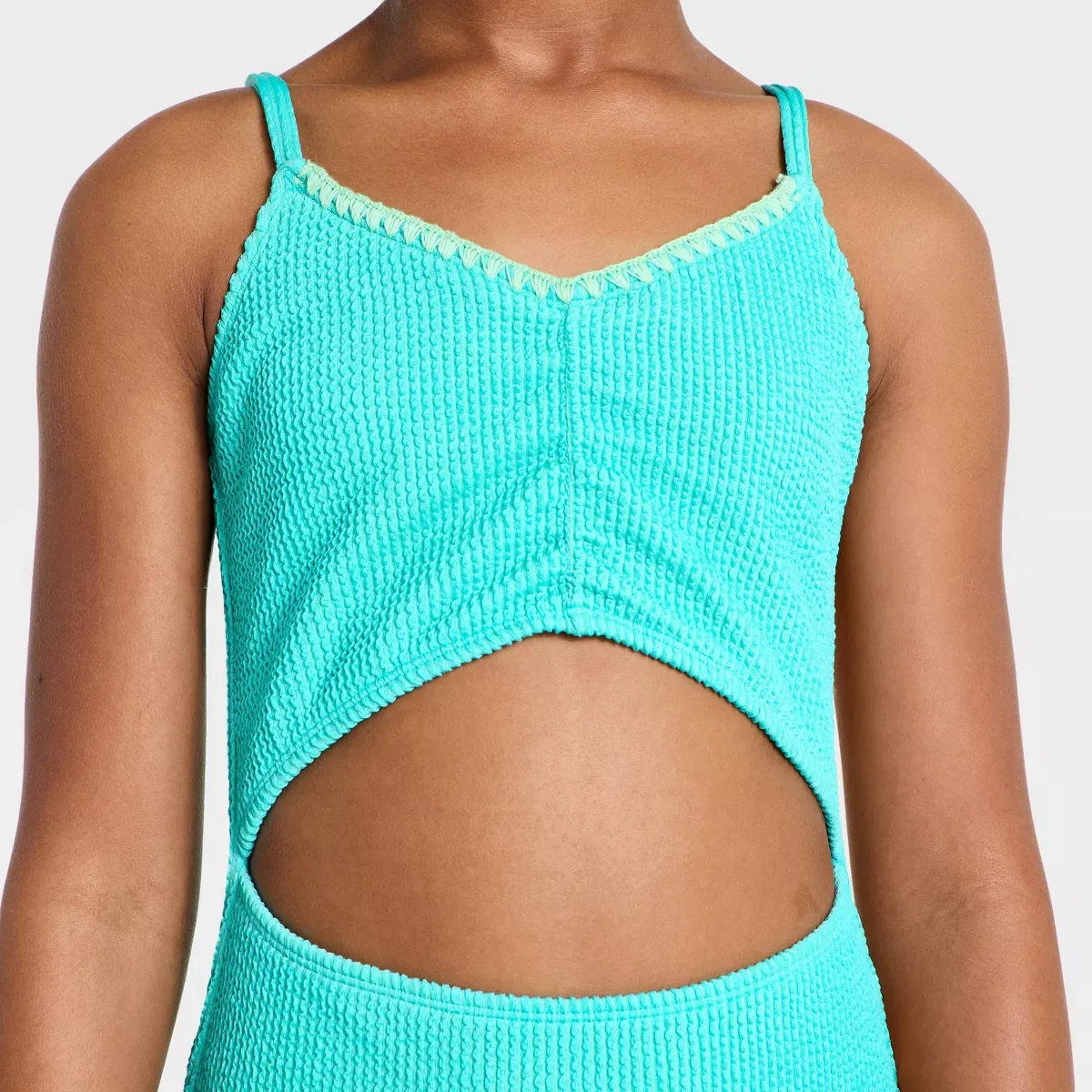 Детский купальник-слитник для девочек с вырезом Spring Vacay GIRLS SWIM/OUTERWEAR, Aqua Blue — фото 3