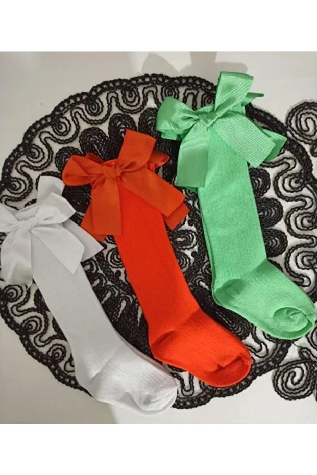 Детские носки для девочек с бантом Özkardeşler Baby, White Orange Water Green