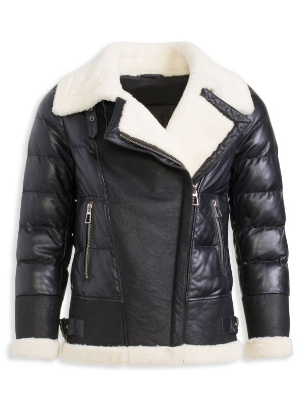 

Кожаный пуховик с отделкой из овечьей шерсти WOLFIE FURS Black