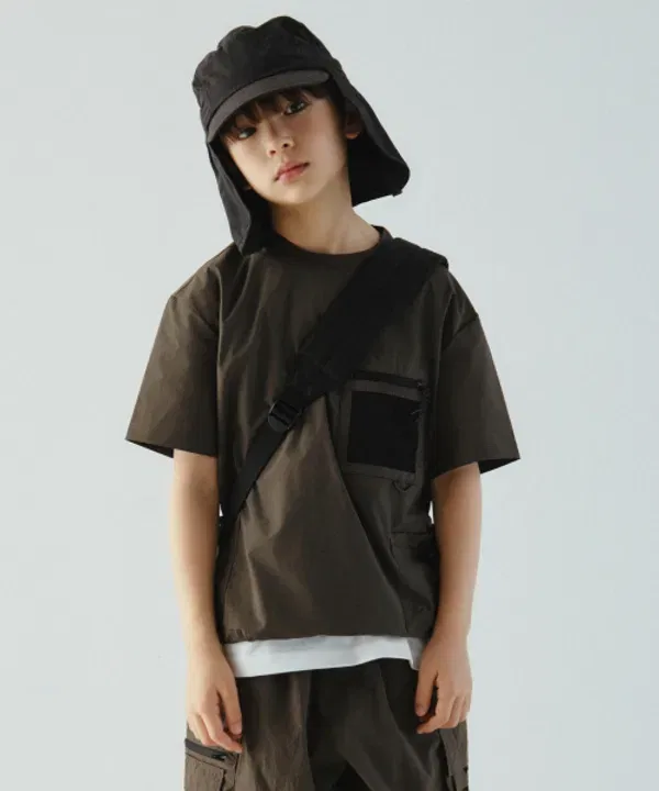 Футболка с сетчатыми карманами, Utility Mesh Pocket, Musinsa Standard Kids, серый