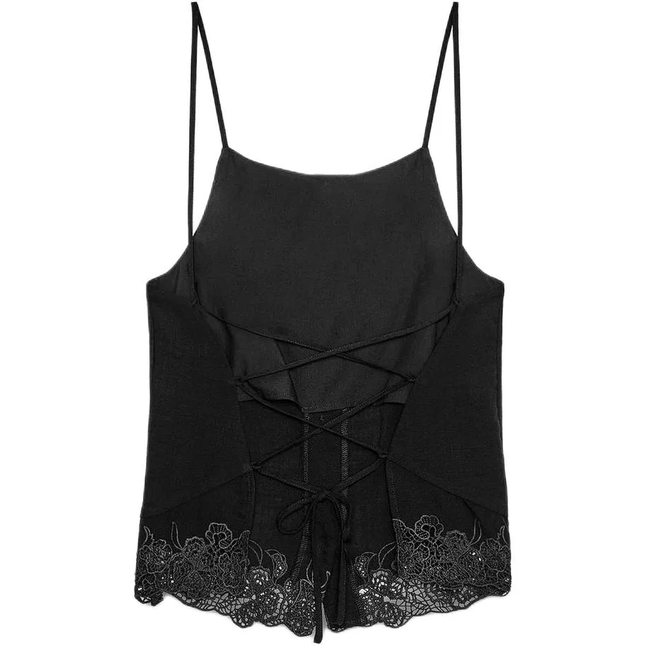 Женская майка на бретелях прямого кроя Black ZARA, Black — фото 3