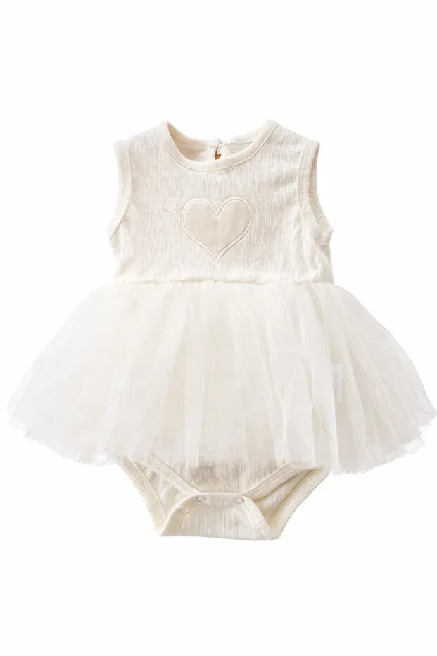 Детское боди-комбинезон для девочек с юбкой из тюля Minikincibaby, White — фото 3