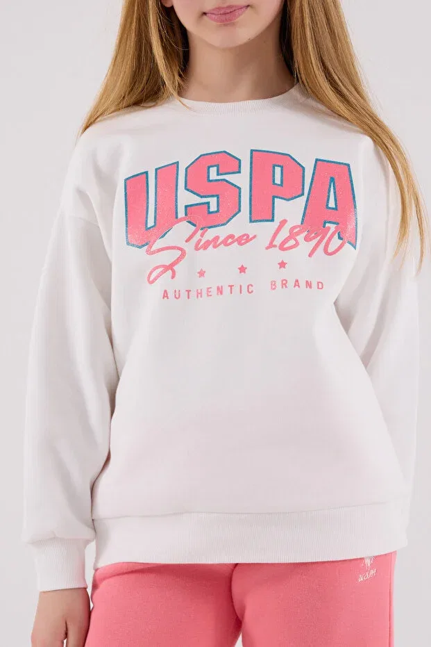 Детский комплект спортивного костюма для девочек с вышивкой U.S. Polo Assn., White — фото 4