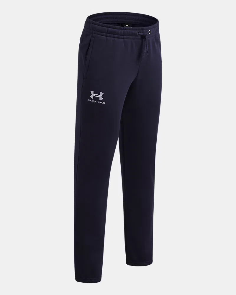 Джоггеры для мальчиков с начесом, длина по внутреннему шву 65 см, UA Icon Fleece UnderArmour, Midnight Navy/White — фото 3