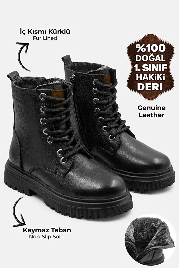 Детские ботинки для девочек с мехом Deriworld, Black