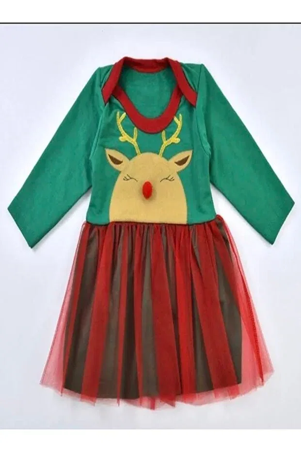 Детское платье для девочек с принтом Deer Figured Tutu Tiny World, Green