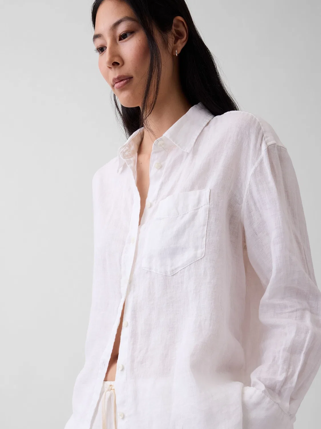 Рубашка свободного кроя из льна, Oversized Gap, белый — фото 4