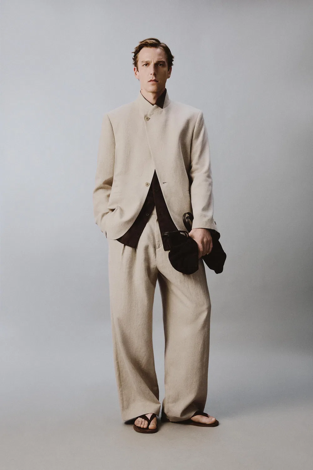 Свободный двубортный пиджак ZARA, Light Beige