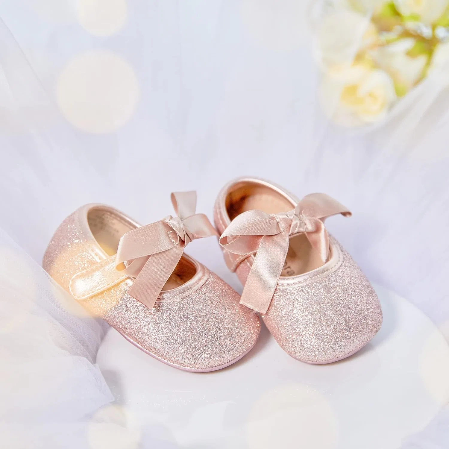 Детские туфли Мэри Джейн на мягкой подошве Moccasins Rubber Sole Crib Shoes Felix & Flora, Pink — фото 4