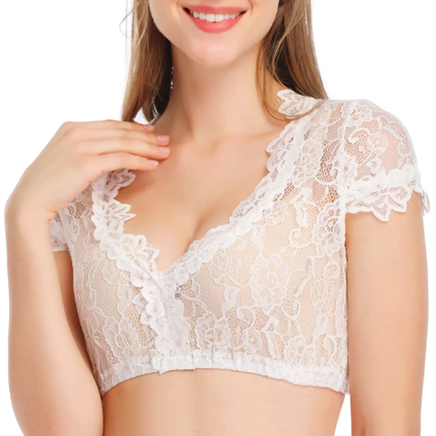 Женская блузка с кружевом Dirndl White Elegant Shirt, A19 White — фото 4
