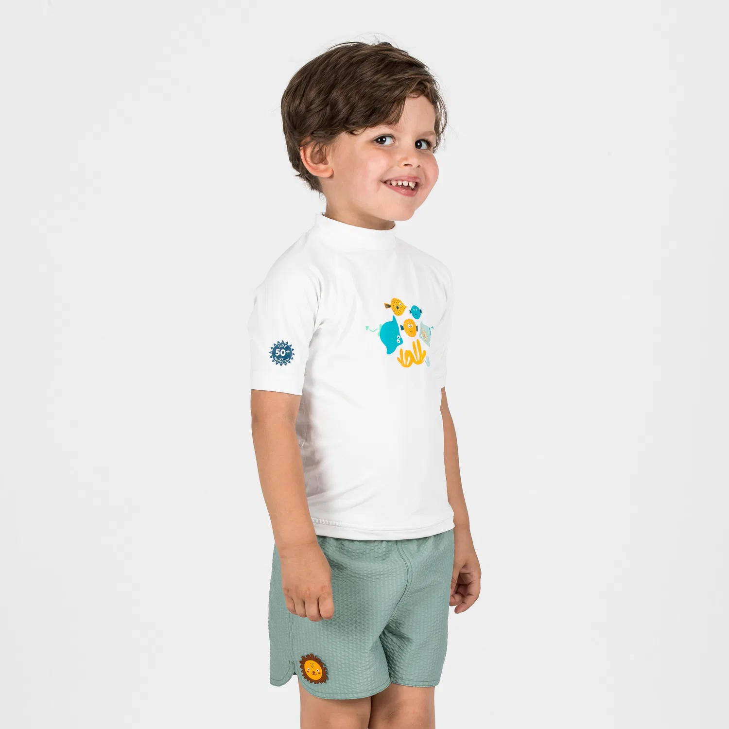 Детская футболка с коротким рукавом UV-Shirt kurzarm Baby Fish белая Decathlon