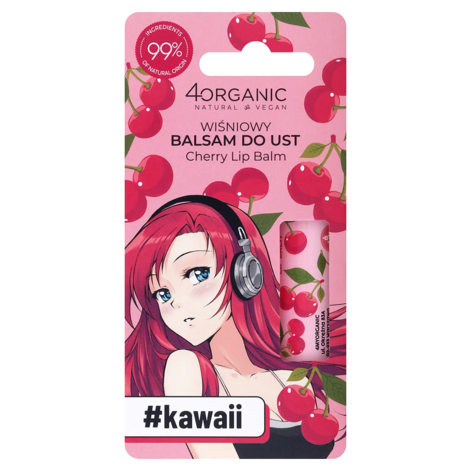 

4Organic Kawaii натуральный бальзам для губ вишневый, 5 г