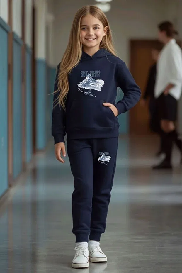 Детский спортивный комплект для девочек с принтом Hooded Tracksuit Set Armicem, Navy Blue
