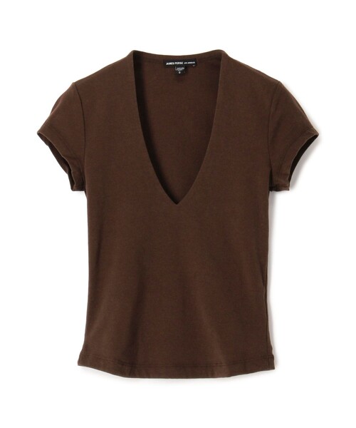 

Футболка хлопковая эластичная с V-вырезом JAMES PERSE, темно-коричневый