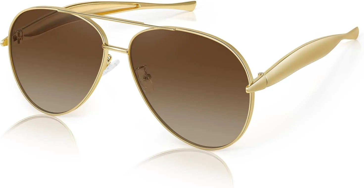 

Ретро-очки-авиаторы большого размера для женщин и мужчин, модные винтажные металлические большие солнцезащитные очки-пилот 70-х годов Fozono, Gradient Brown