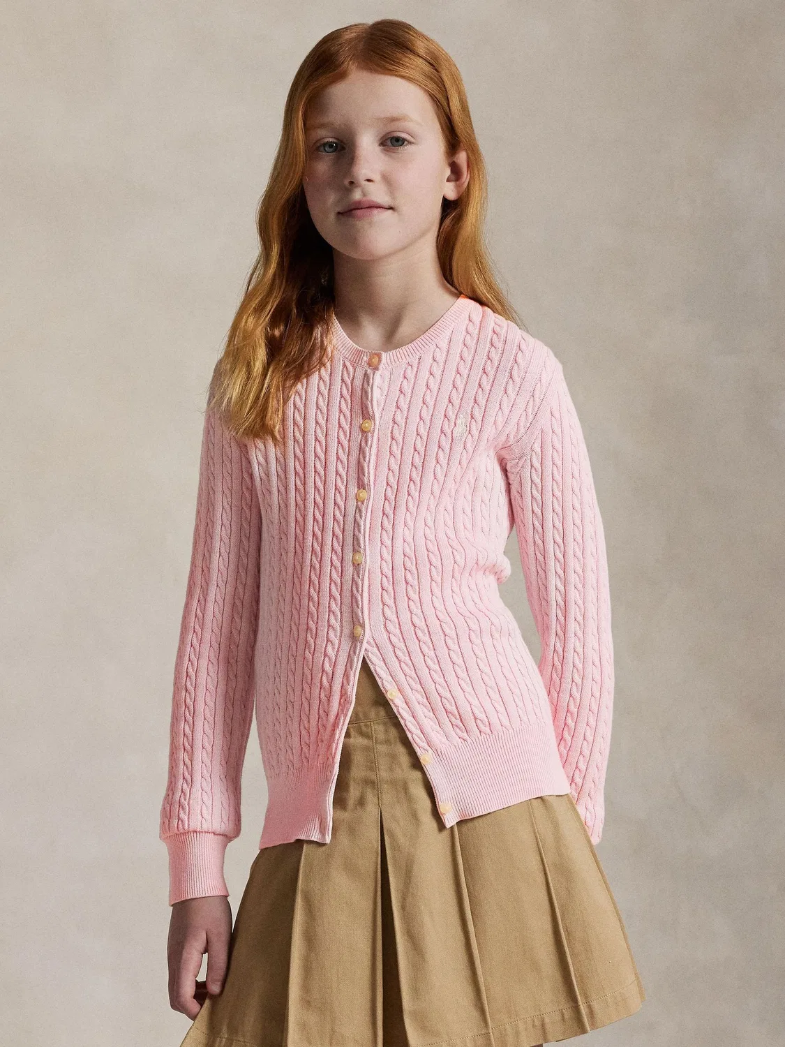 Кардиган вязаный, модель Cable Knit Polo Ralph Lauren, розовый
