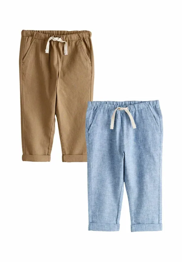 Брюки из льна с хлопком Regular fit - pull on 2 pack Next, синий/коричневый
